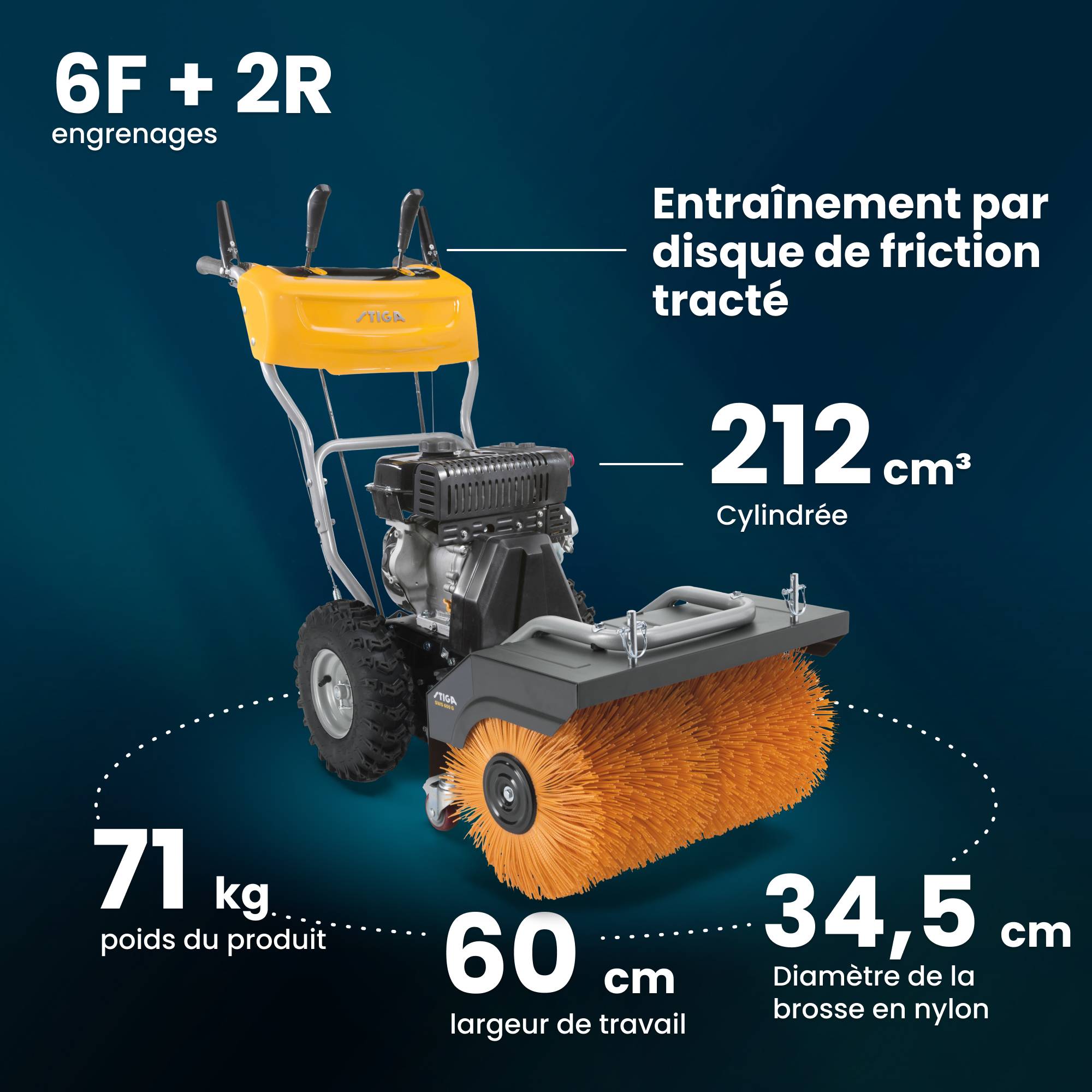 Stiga - Balayeuse thermique SWS 600 G, Moteur essence puissant, Largeur de travail 60 cm, brosse réglable pour déblaiement efficace - STIGA - Image 5