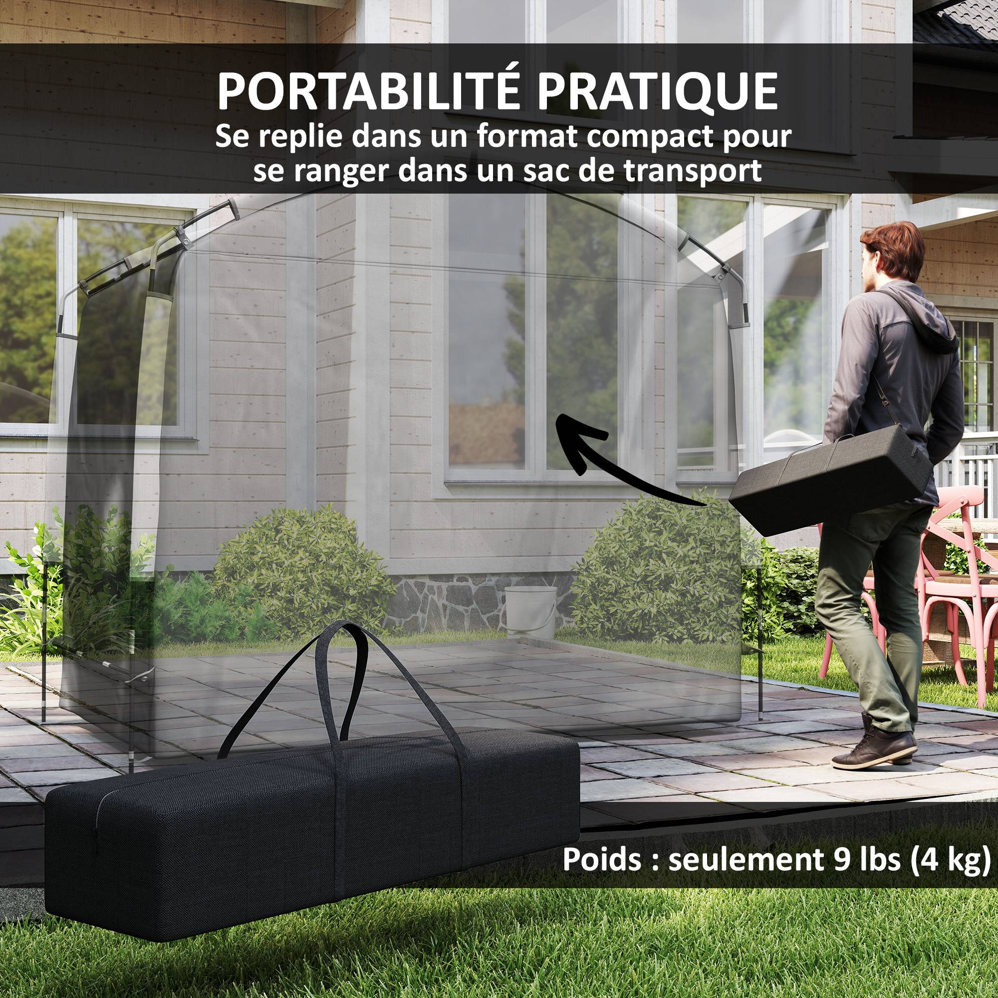Abri de jardin ouvert polyester noir 220 x 150 x 195 cm - PANGIVO - Image 9