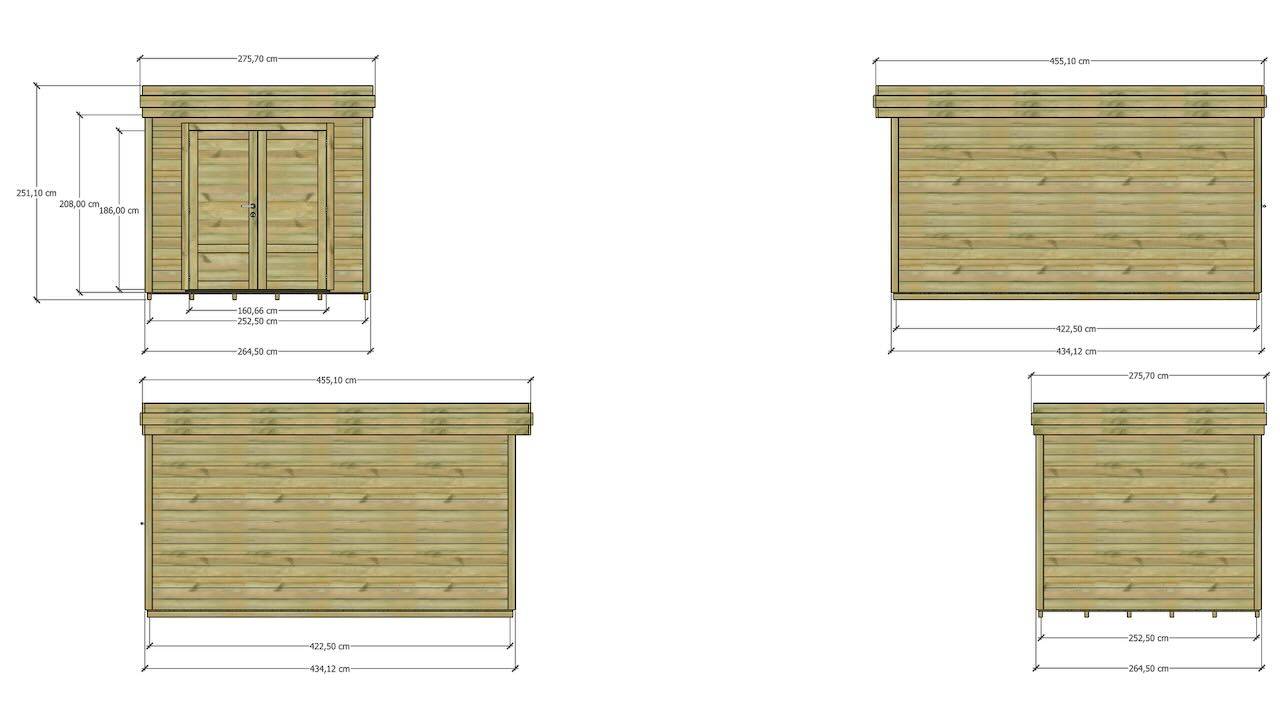 ABRI DE JARDIN bois  autoclave 27mm - 2,64x4,34m / 11m2 - Bac acier - Plancher bois - Image 4
