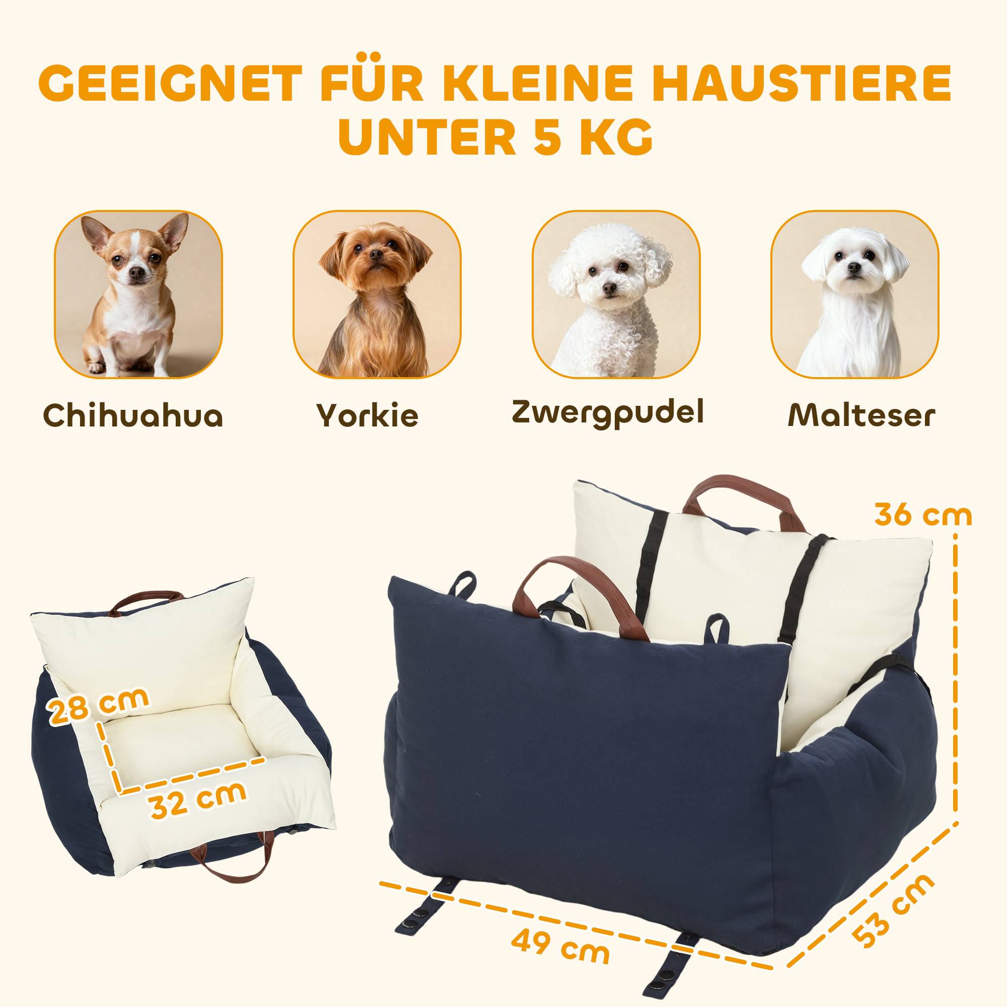 Siège auto chien, 2 sangles, housses lavables, animaux sous 5 kg, bleu - Image 4