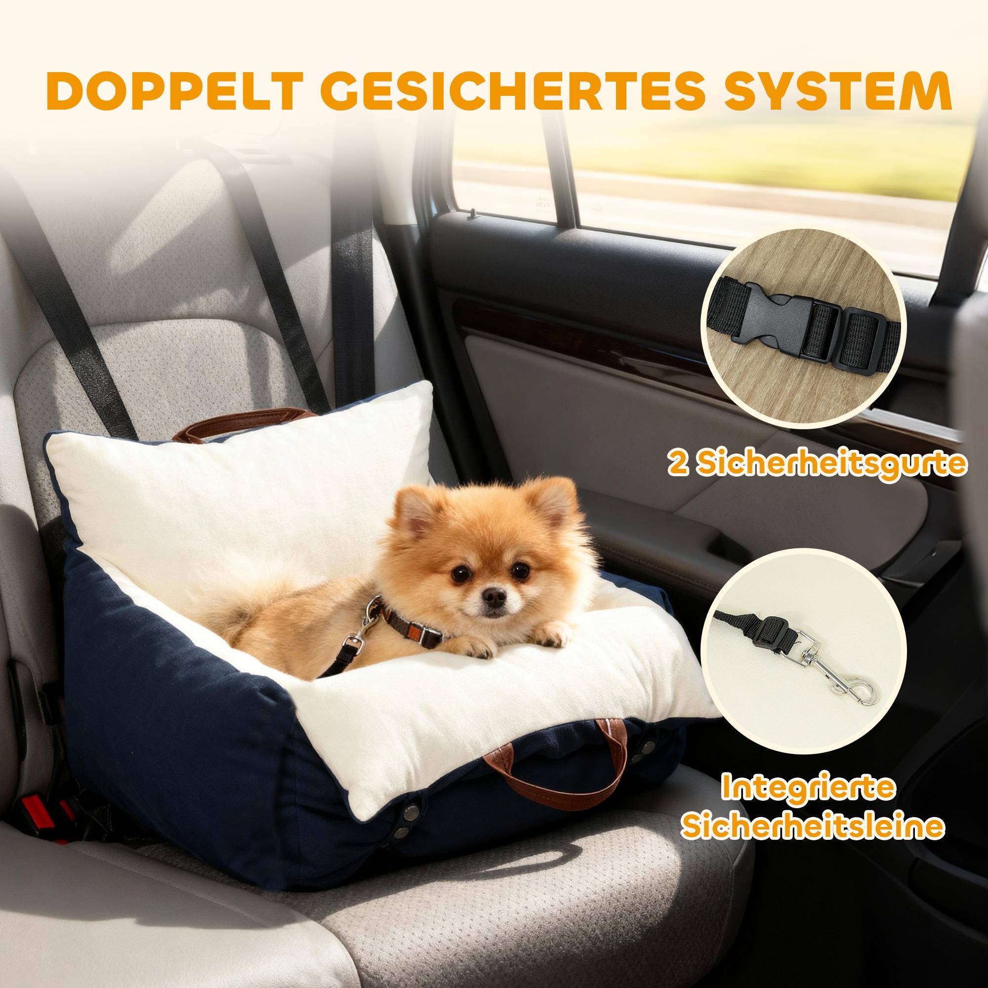 Siège auto chien, 2 sangles, housses lavables, animaux sous 5 kg, bleu - Image 6