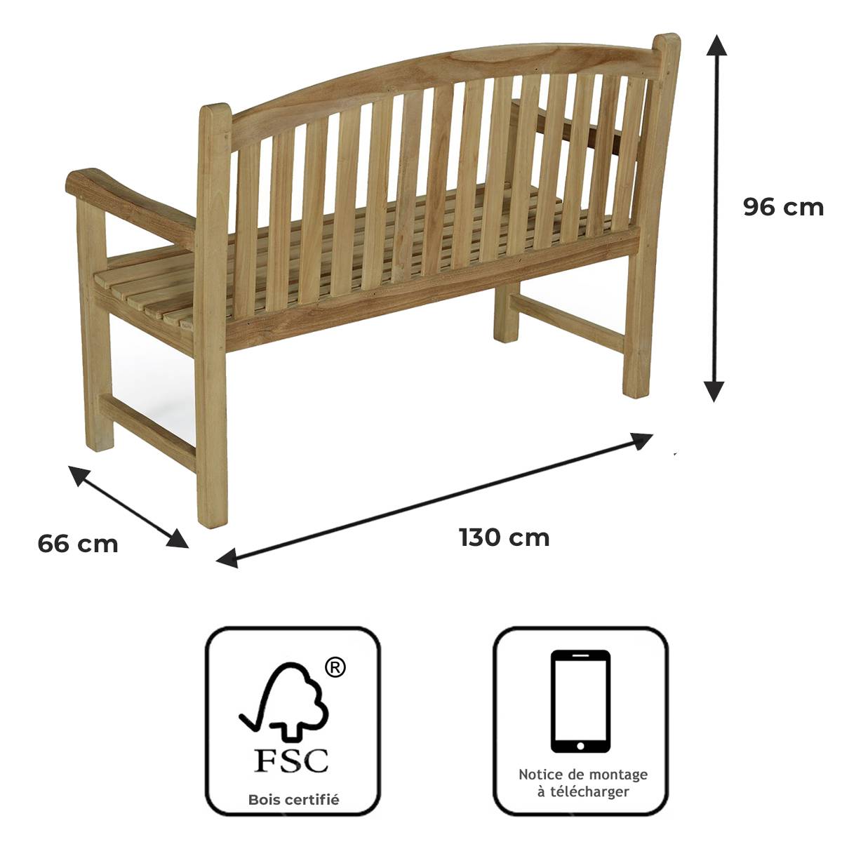 Banc en teck massif Oxford 130 cm - TECK'Attitude - Image 9
