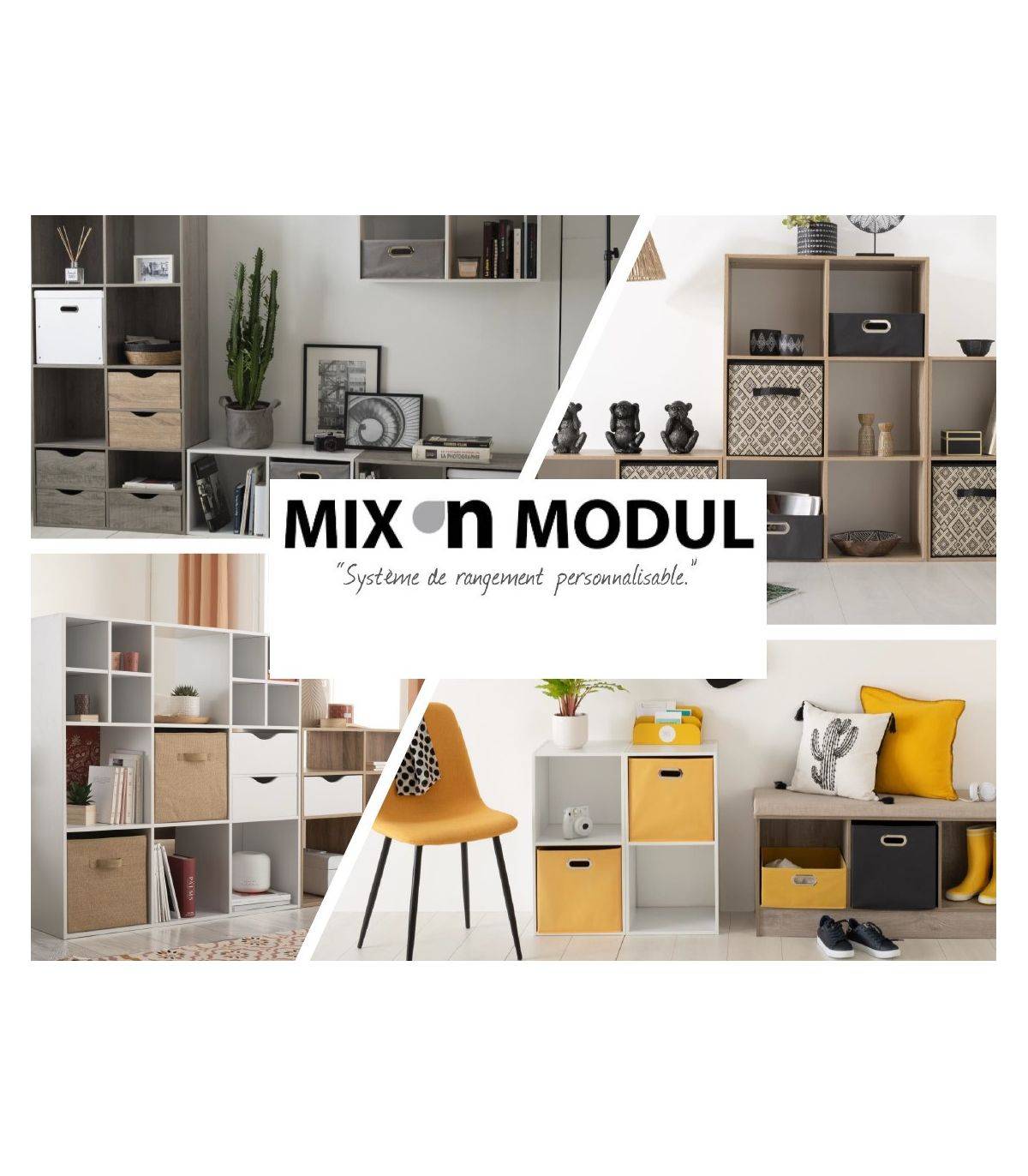 Boîte de rangement design en bambou et tissu Mix'n modul - Marron - Five Simply Smart - Image 2