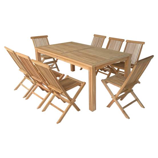 Salon de jardin en teck JAVA - table rectangulaire et chaises pliantes - 8 places - HAPPY GARDEN - Image 1