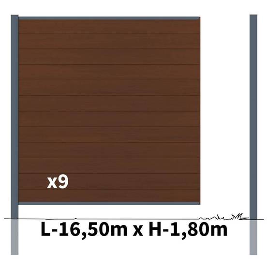 Kit Clôture Bois Composite Ipé 16,50x1,8m CRUZ - Poteaux en Aluminium Gris - Brise Vue - Palissade - Image 2
