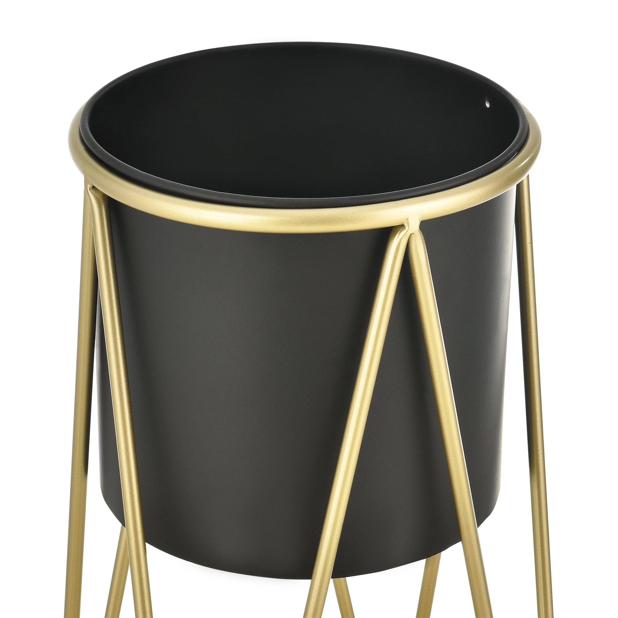 Helloshop26 - Set de 2 supports de plante cache-pot pot de fleur bac vase métal laiton et noir - Image 3