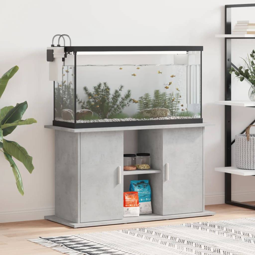 Support Aquarium Bois d'ingénierie Style Industriel Rangement Gris Béton 101 cm - ComfortXL Outdoor Living - Image 1