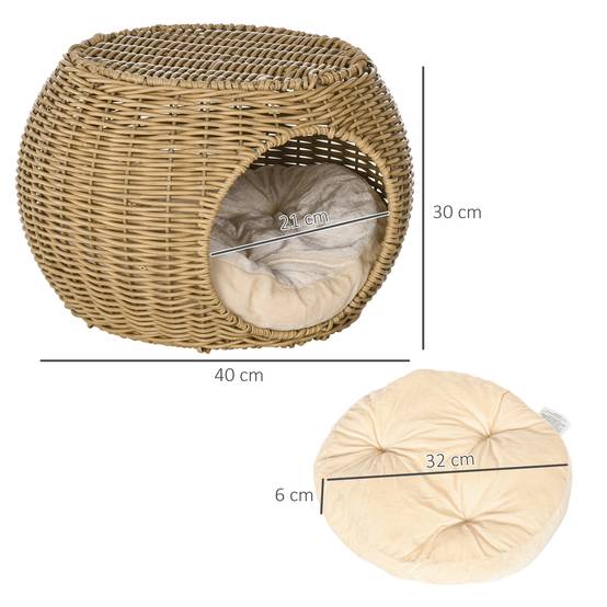 Niche chat 2 niveaux résine tressée pour repos intérieur avec coussin doux Ø40x30cm marron - ComfortXL Outdoor Living - Image 5