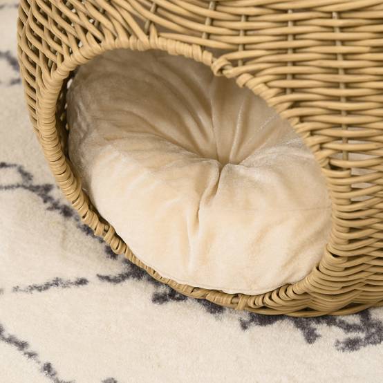 Niche chat 2 niveaux résine tressée pour repos intérieur avec coussin doux Ø40x30cm marron - ComfortXL Outdoor Living - Image 10