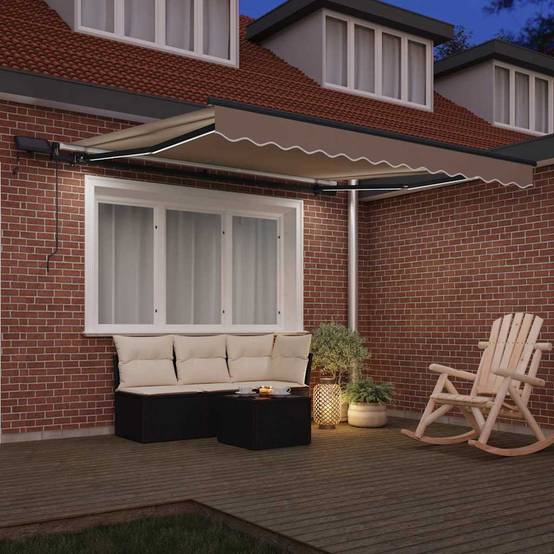 Store de Terrasse Manuel avec Éclairage LED en Tissu Rétractable pour Soirées en Extérieur Beige 300x250 cm – ComfortXL Outdoor Living - Image 3