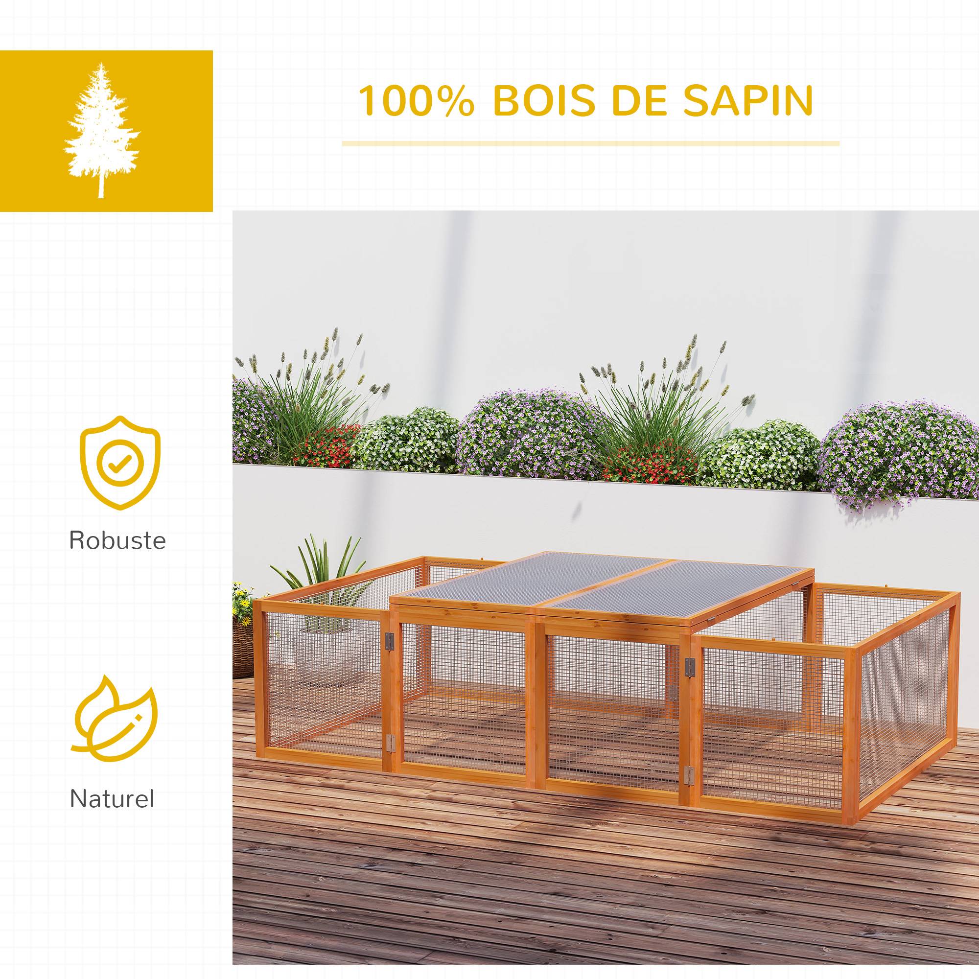 Clapier cage à lapins extérieur intérieur 2 portes supérieures 181L x 100l x 48H cm bois massif pin - Image 7