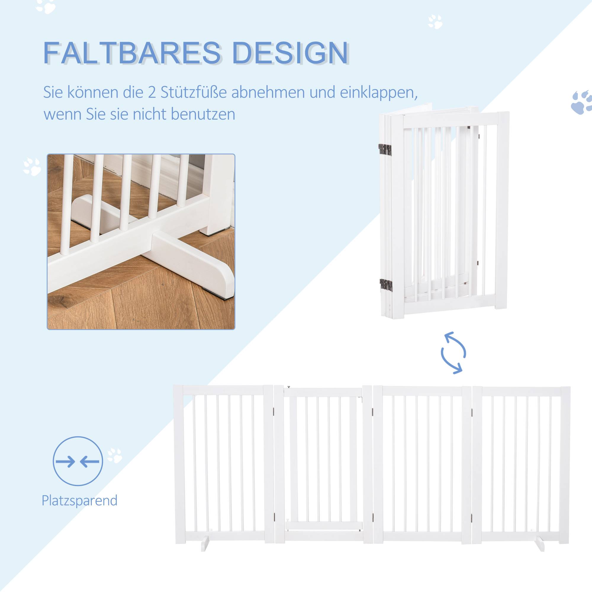 Sans Marque - Barrière autonome en bois avec pieds, 220x91 cm, pour escaliers, portes, cuisine, 4 panneaux, blanc - Image 6