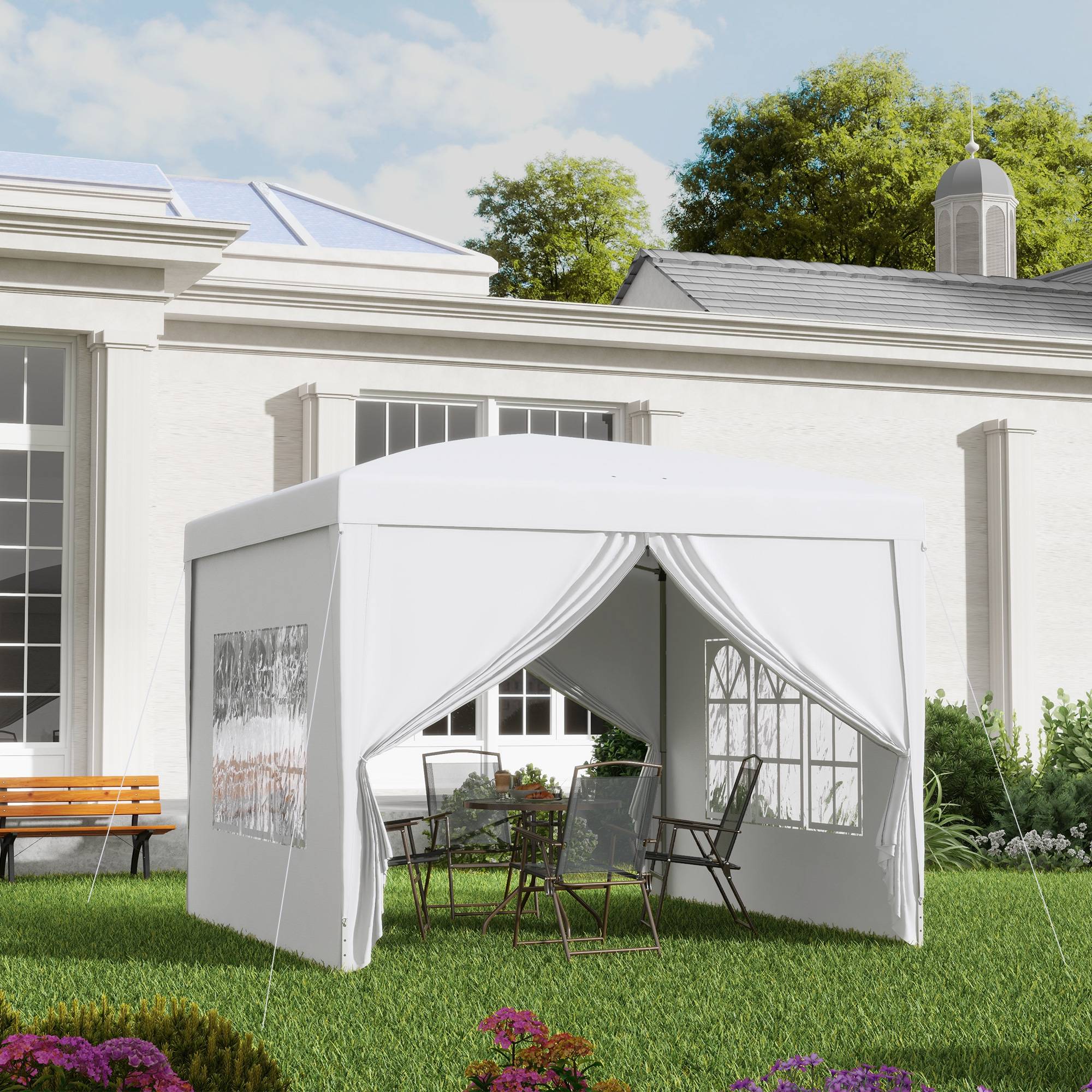 Tonnelle Pliante 3x3m 4 Parois Amovibles Protection UV Jardin Blanc - ComfortXL Outdoor Living - Image 1