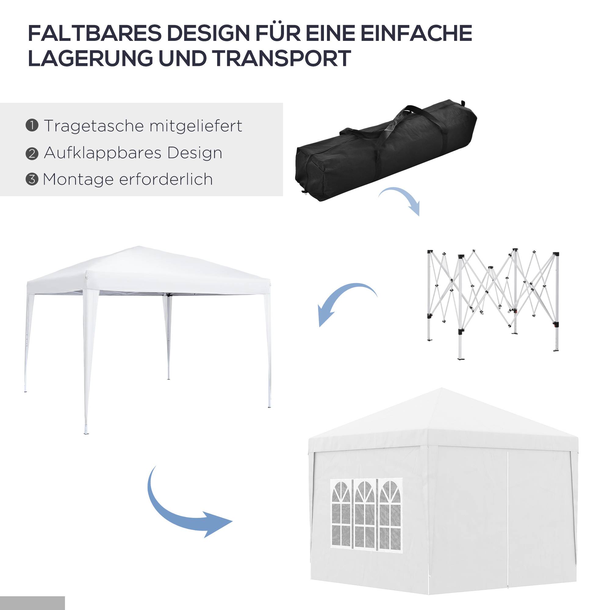 Tonnelle Pliante 3x3m 4 Parois Amovibles Protection UV Jardin Blanc - ComfortXL Outdoor Living - Image 5