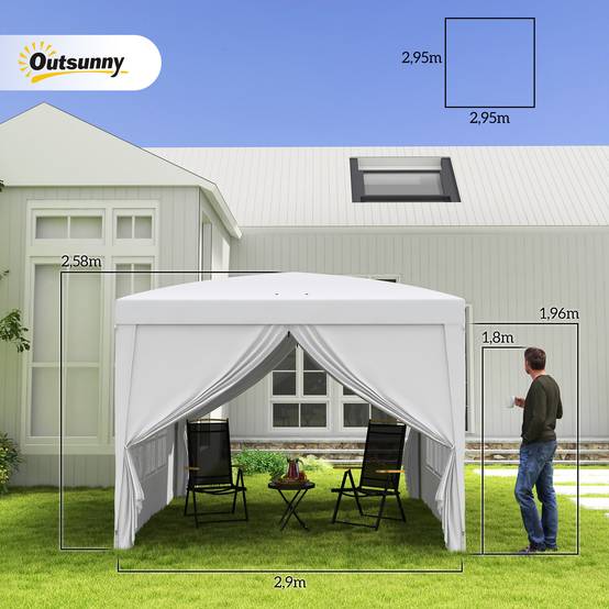 Tonnelle Pliante 3x3m 4 Parois Amovibles Protection UV Jardin Blanc - ComfortXL Outdoor Living - Image 3
