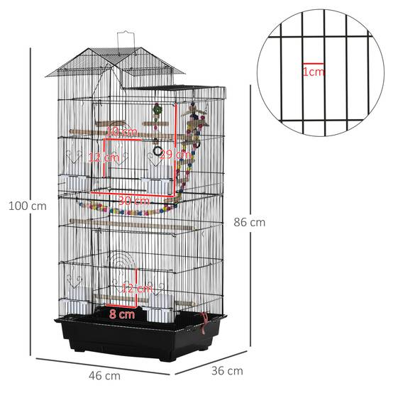 Cage à oiseaux acier noir 46 x 36 x 100 cm - PANGIVO - Image 5