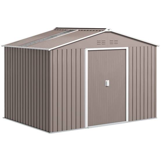 Abri de jardin acier extérieur avec puits de lumière double porte coulissante gris clair - ComfortXL Outdoor Living - Image 1