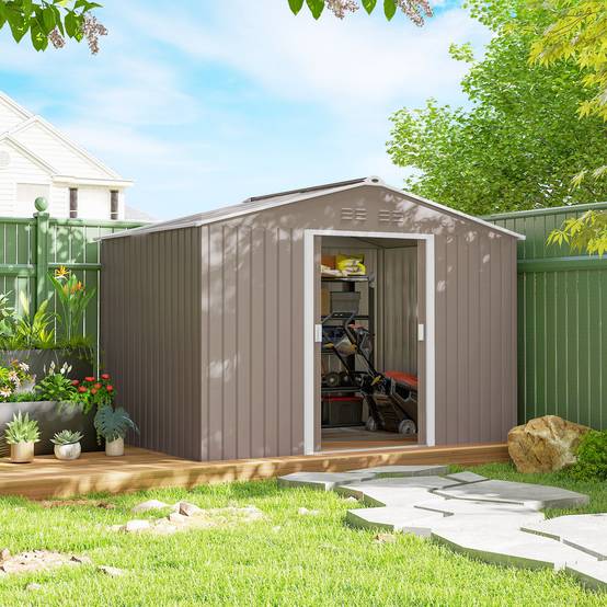 Abri de jardin acier extérieur avec puits de lumière double porte coulissante gris clair - ComfortXL Outdoor Living - Image 4