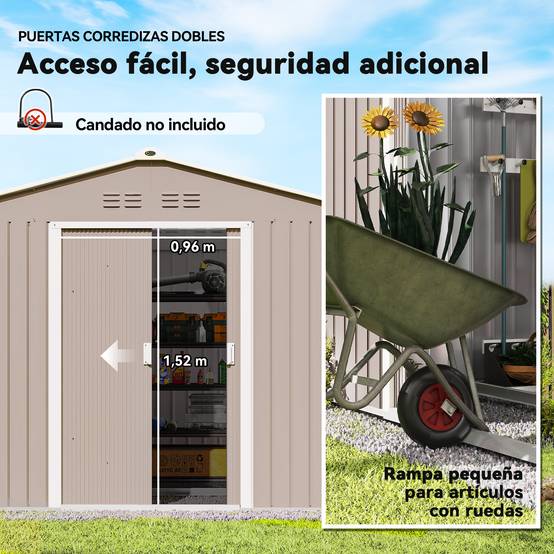 Abri de jardin acier extérieur avec puits de lumière double porte coulissante gris clair - ComfortXL Outdoor Living - Image 7