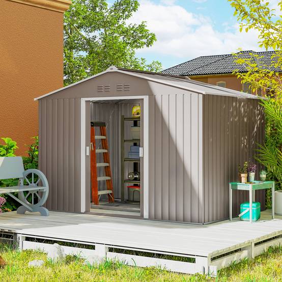 Abri de jardin acier extérieur avec puits de lumière double porte coulissante gris clair - ComfortXL Outdoor Living - Image 3