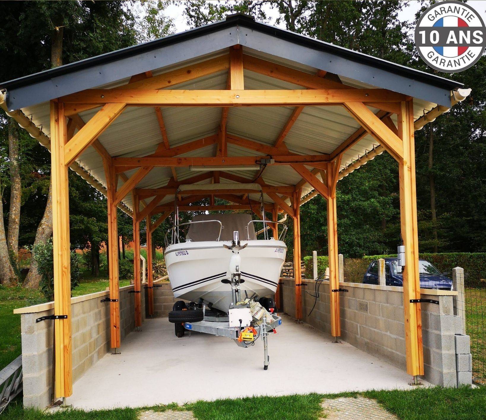 Cpbf Charpentes - Carport bois 2 pentes 400cmx1250cm bois DOUGLAS Français label PEFC (Charpente - Auvent - Abri Camping-car) 50 m². Garantie 10 ans - Image 5