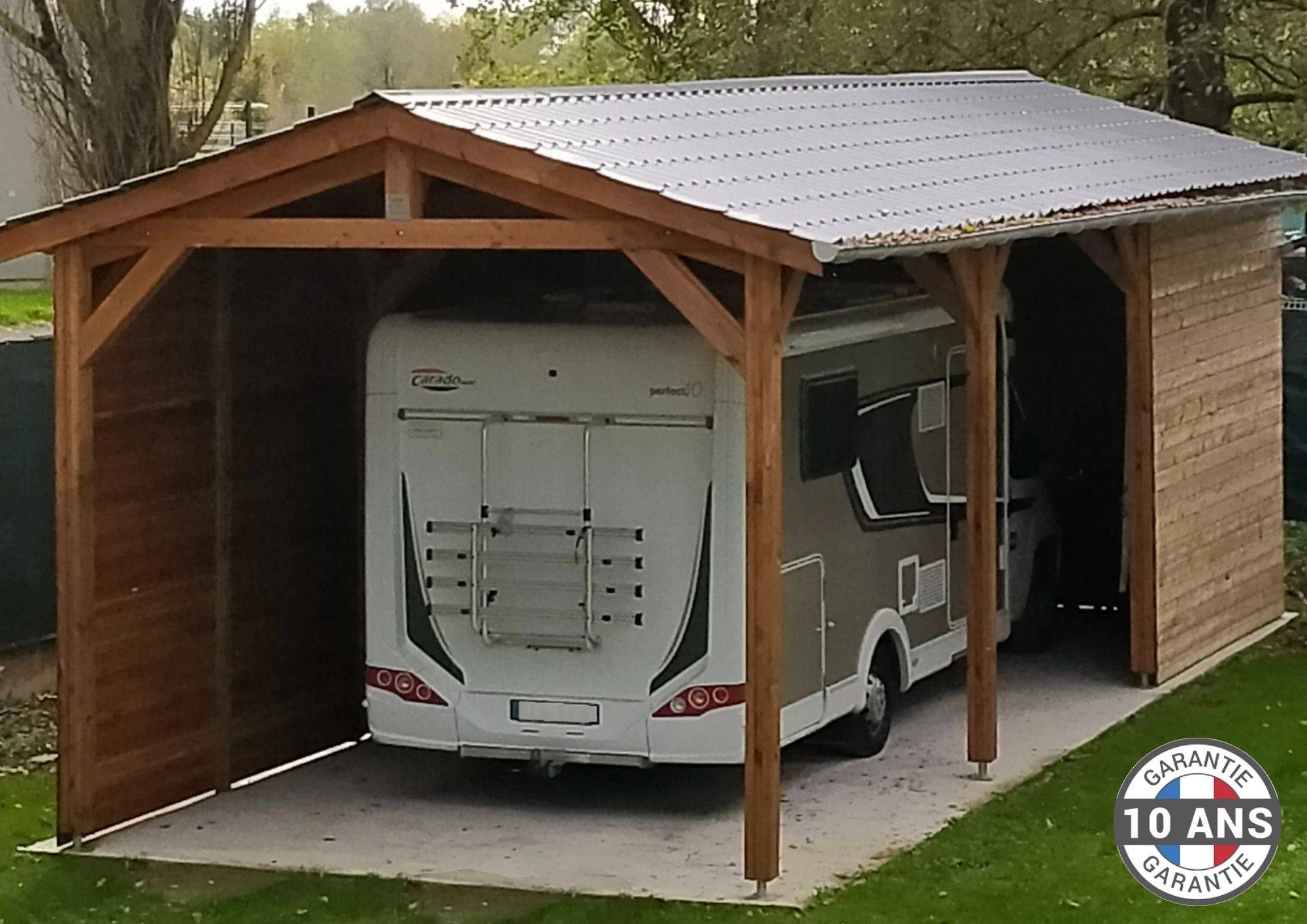 Cpbf Charpentes - Carport bois 2 pentes 400cmx1250cm bois DOUGLAS Français label PEFC (Charpente - Auvent - Abri Camping-car) 50 m². Garantie 10 ans - Image 2
