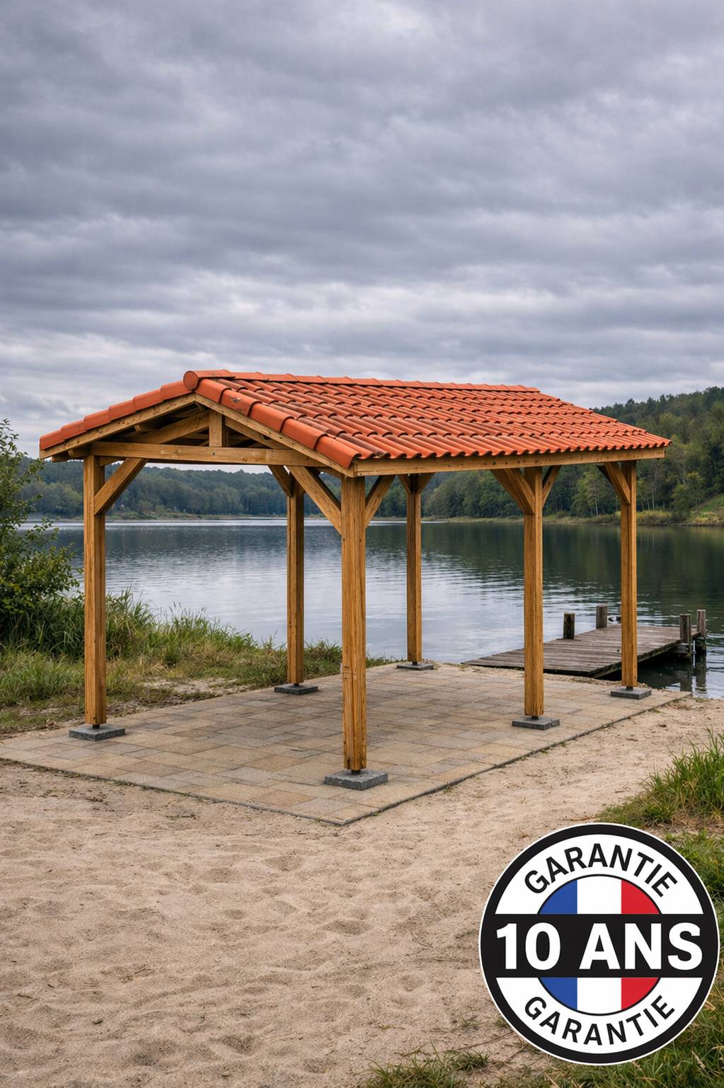 Cpbf Charpentes - Carport bois 2 pentes 400cmx1250cm bois DOUGLAS Français label PEFC (Charpente - Auvent - Abri Camping-car) 50 m². Garantie 10 ans