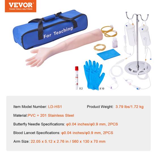 VEVOR Bras entraînement perfusion IV en PVC. Haute simulation, sac transport. Pour étudiants, infirmières. - Image 7