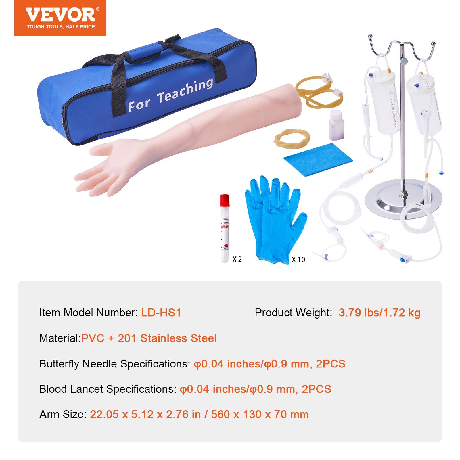 VEVOR Bras entraînement perfusion IV en PVC. Haute simulation, sac transport. Pour étudiants, infirmières. - Image 7