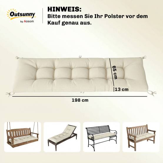 ComfortXL - Coussin bain de soleil polyester 198 x 65 x 13 cm beige extérieur déperlant UV50+ avec sangles de fixation - Image 3
