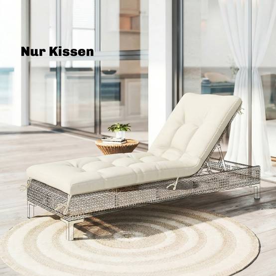 ComfortXL - Coussin bain de soleil polyester 198 x 65 x 13 cm beige extérieur déperlant UV50+ avec sangles de fixation - Image 1