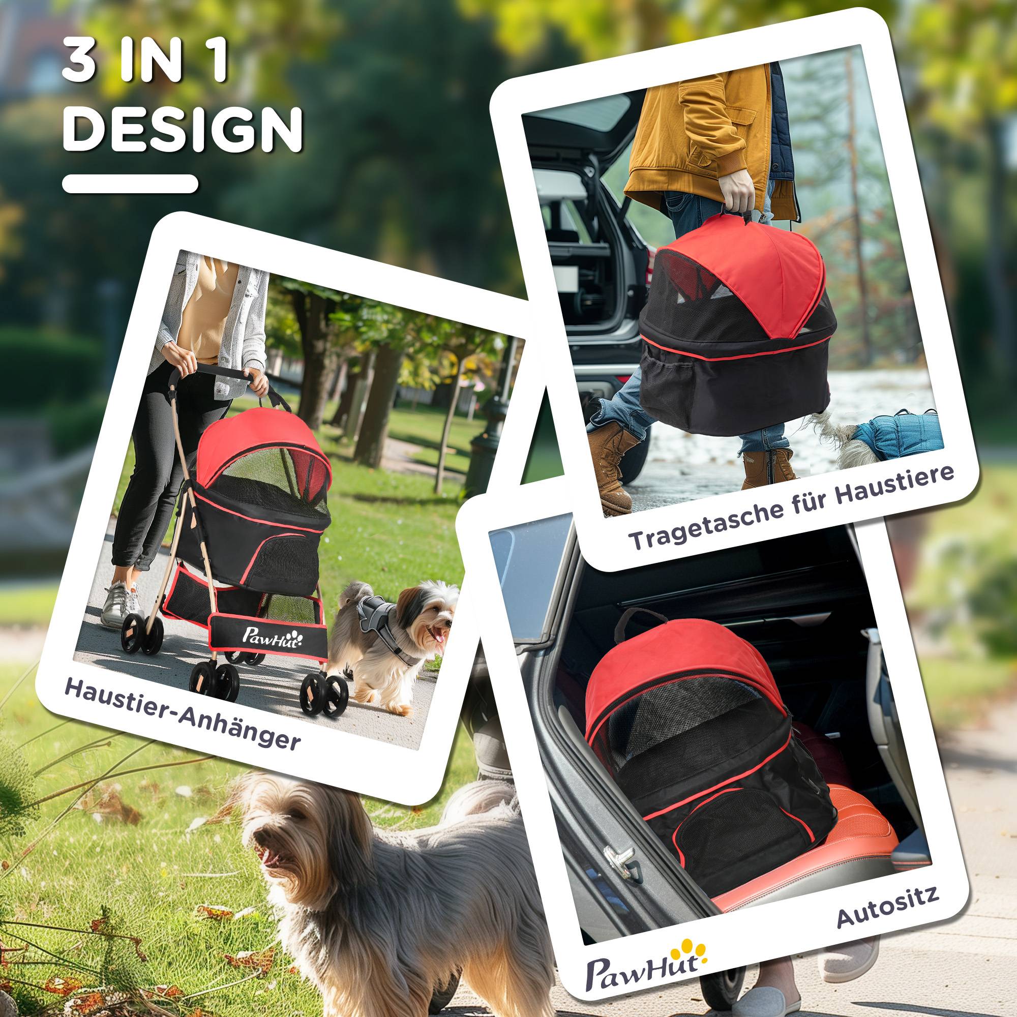 Poussette chien chariot 2-en-1 pliable 1 panier 1 sac 82 x 49,5 x 98 cm rouge - Image 7