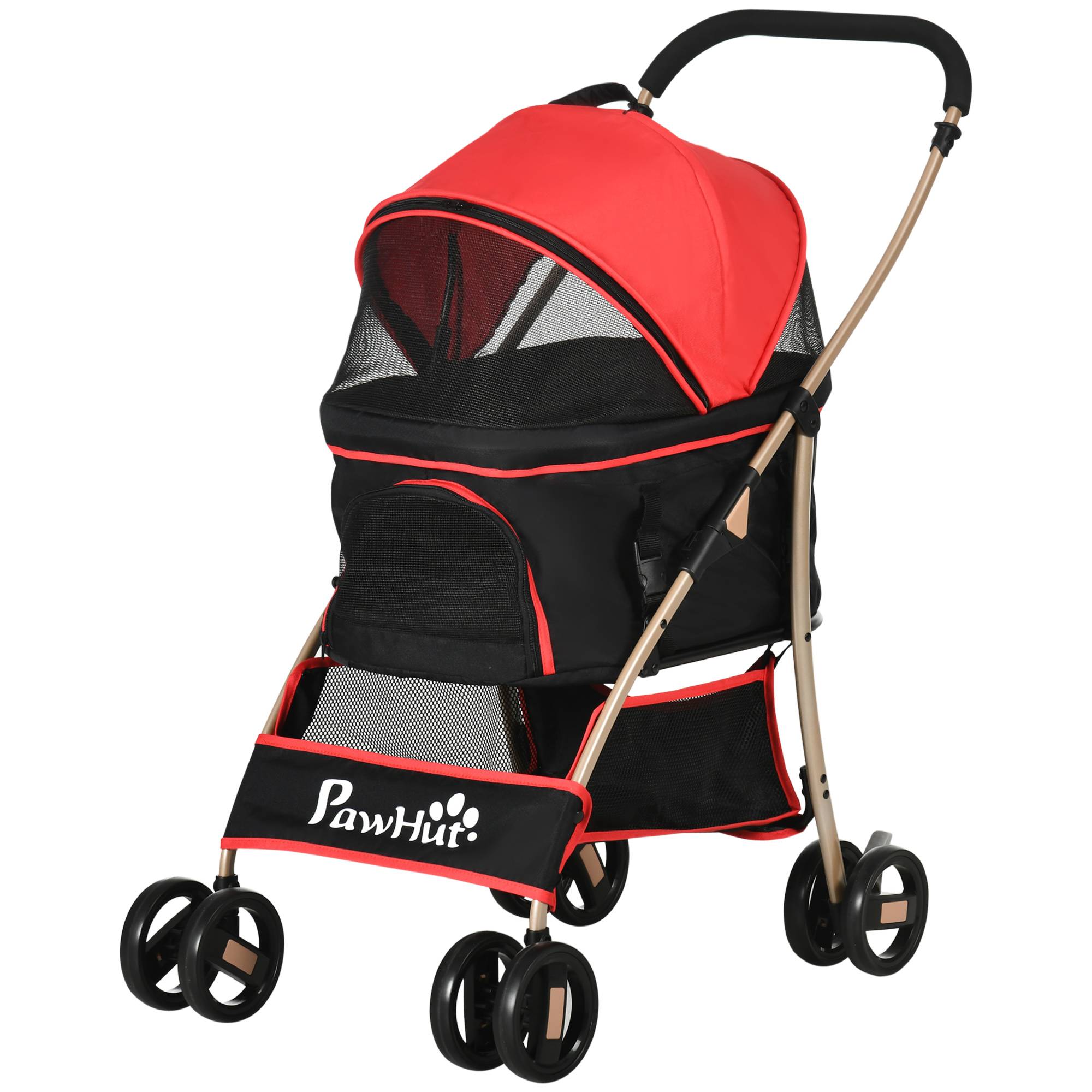 Poussette chien chariot 2-en-1 pliable 1 panier 1 sac 82 x 49,5 x 98 cm rouge - Image 2