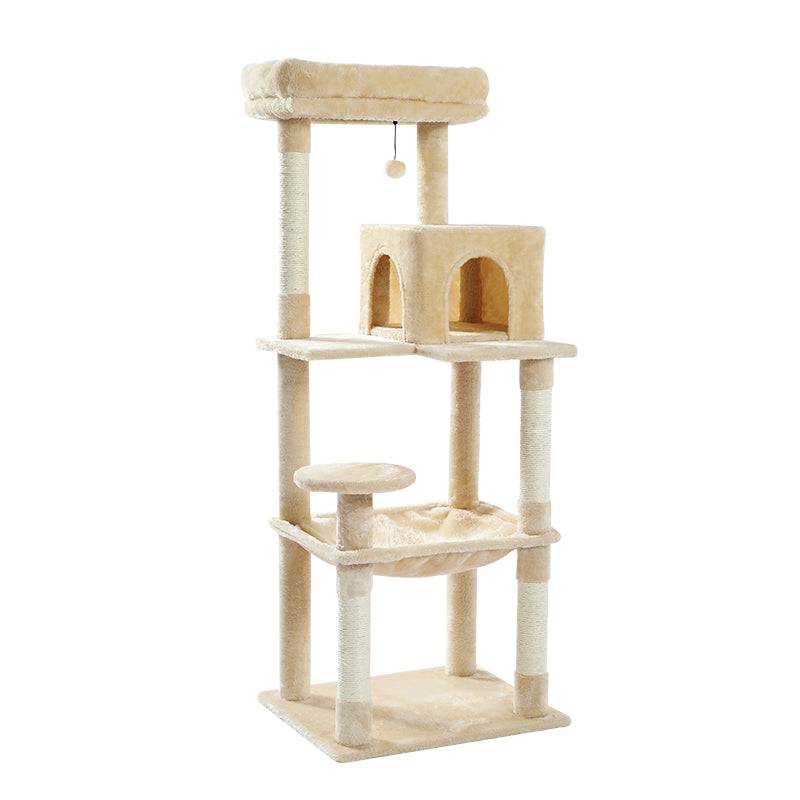 Arbre à Chat 143 cm avec Hamac et Maison Beige L PAWZ Road - Image 1