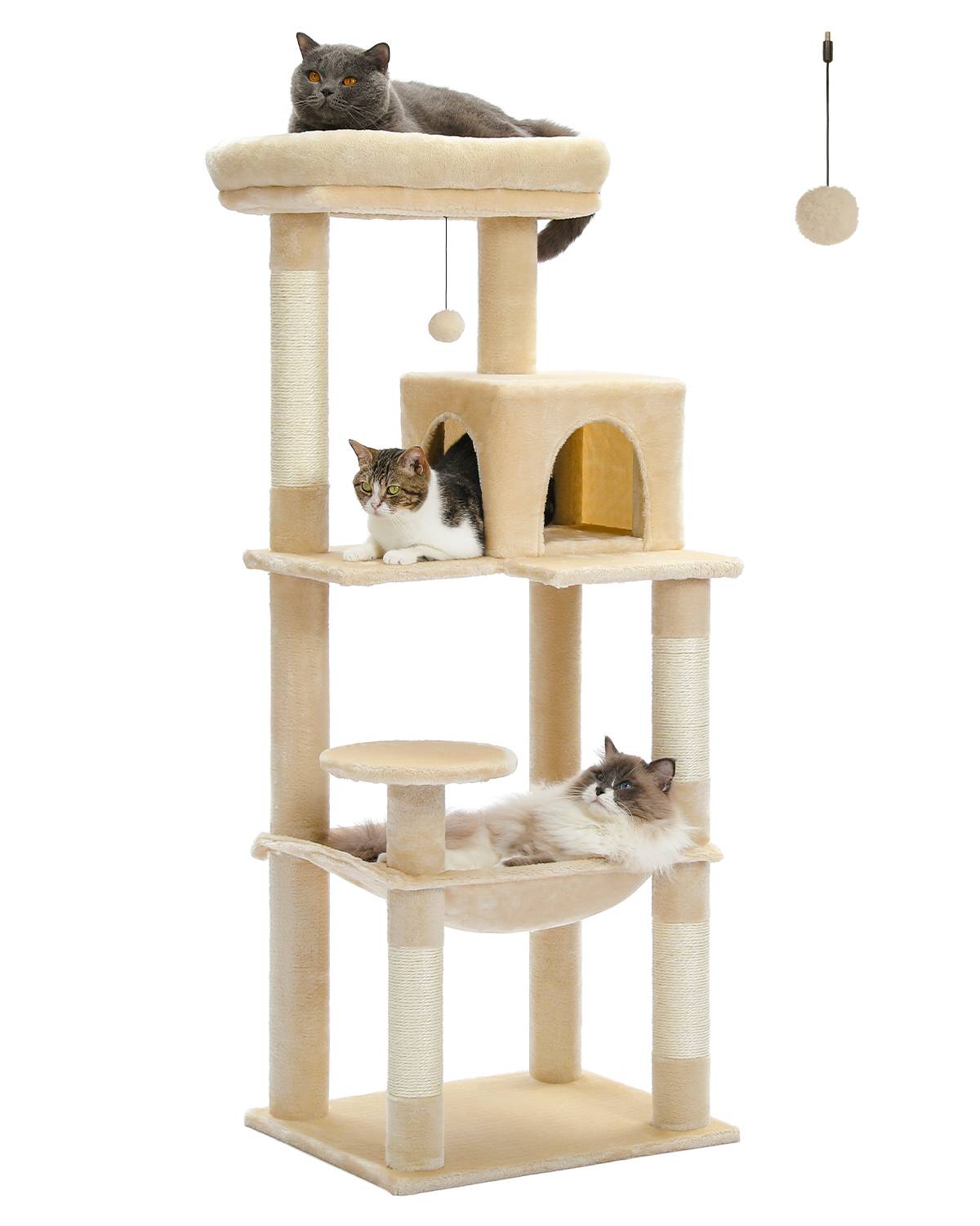 Arbre à Chat 143 cm avec Hamac et Maison Beige L PAWZ Road - Image 1
