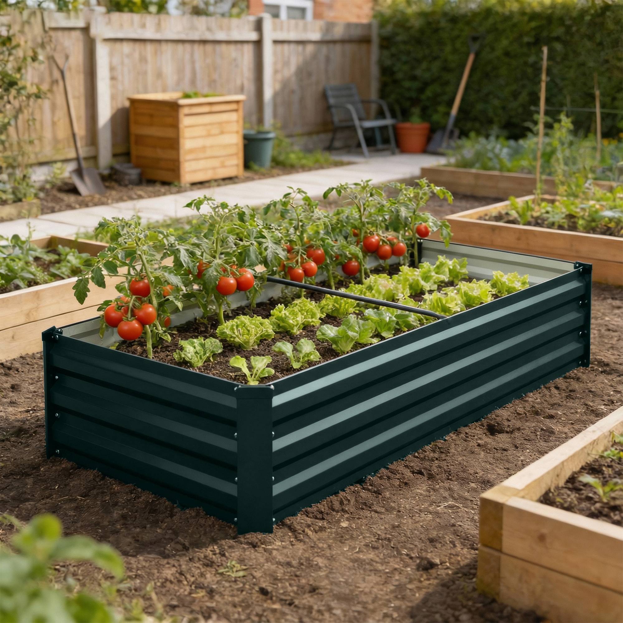 Sans Marque - Jardinière rectangulaire potager de jardin en acier galvanisé bordure de sécurité et fond ouvert 150x70x30cm vert - Image 3