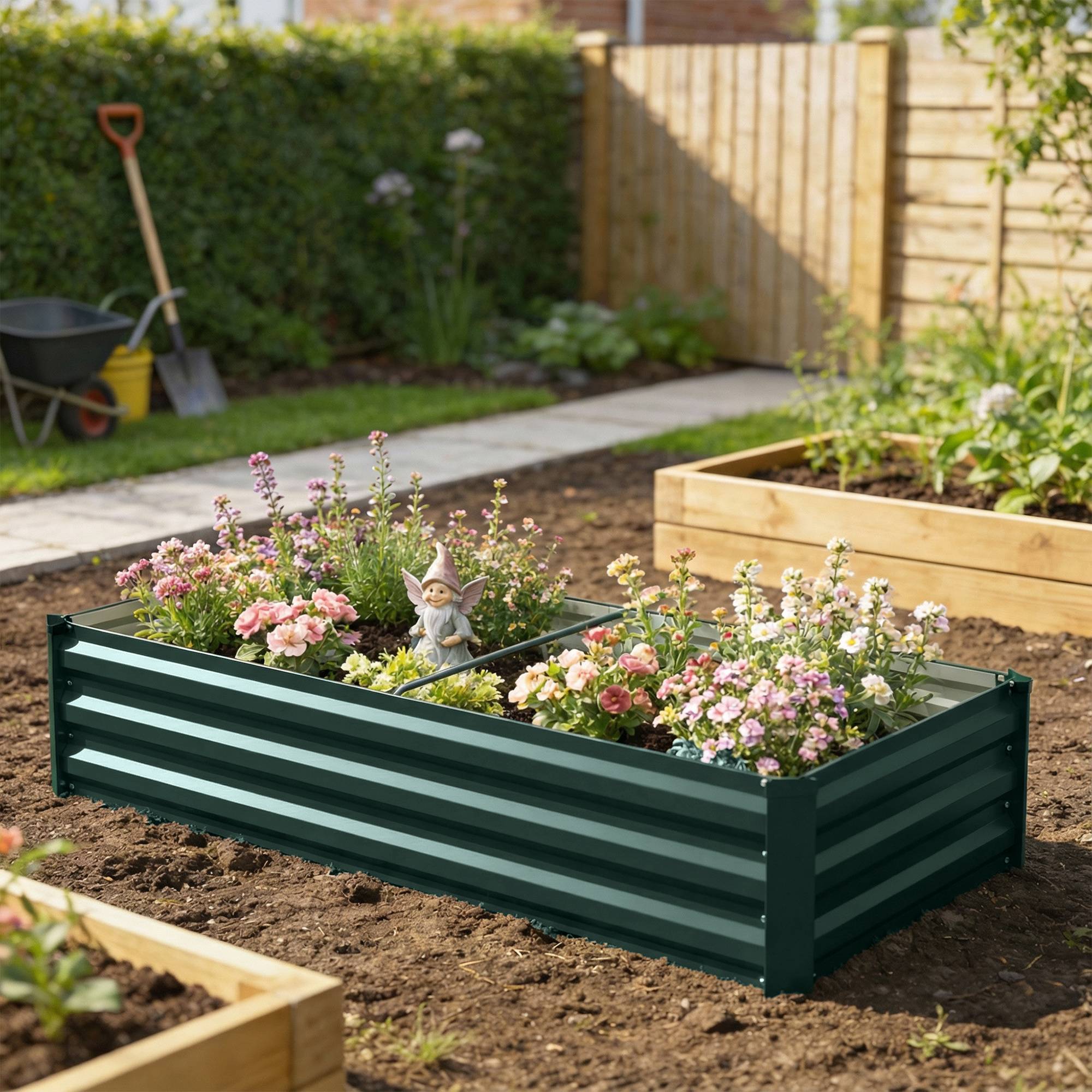 Sans Marque - Jardinière rectangulaire potager de jardin en acier galvanisé bordure de sécurité et fond ouvert 150x70x30cm vert - Image 4