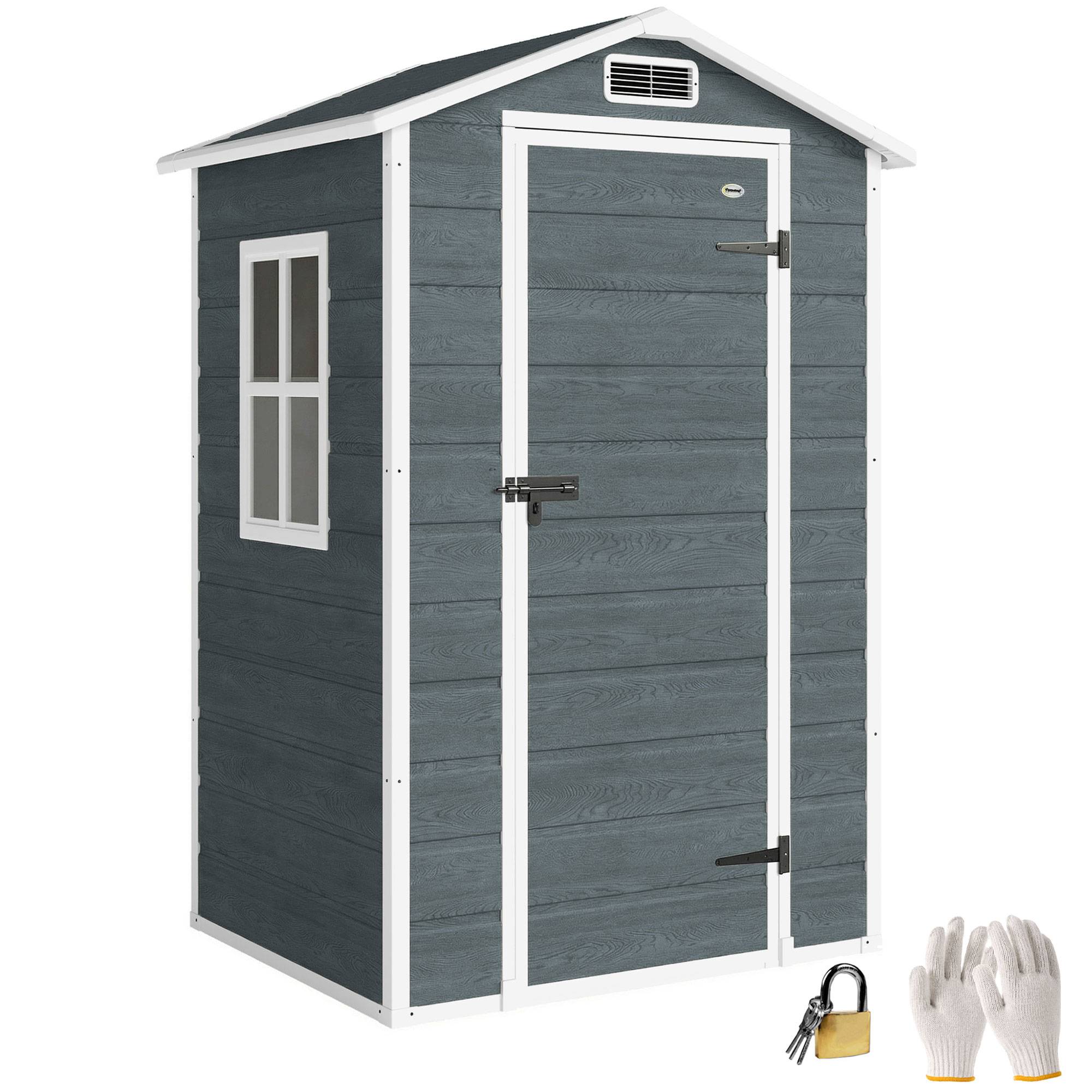 Sans Marque - Abri de jardin en plastique avec plancher porte verrouillable fenêtre et ventilation 128 x 104 x196 cm gris - Image 1