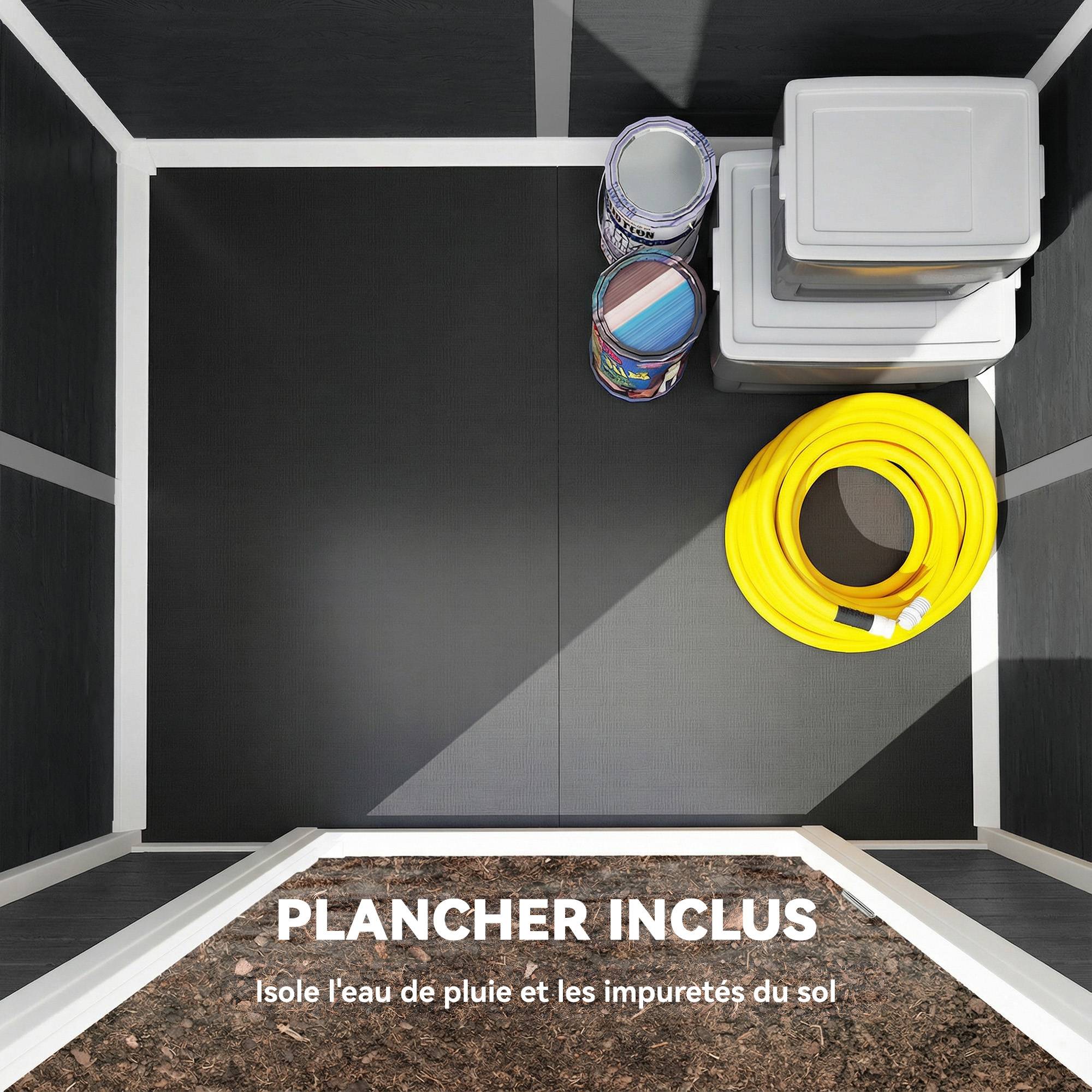 Sans Marque - Abri de jardin en plastique avec plancher porte verrouillable fenêtre et ventilation 128 x 104 x196 cm gris - Image 6