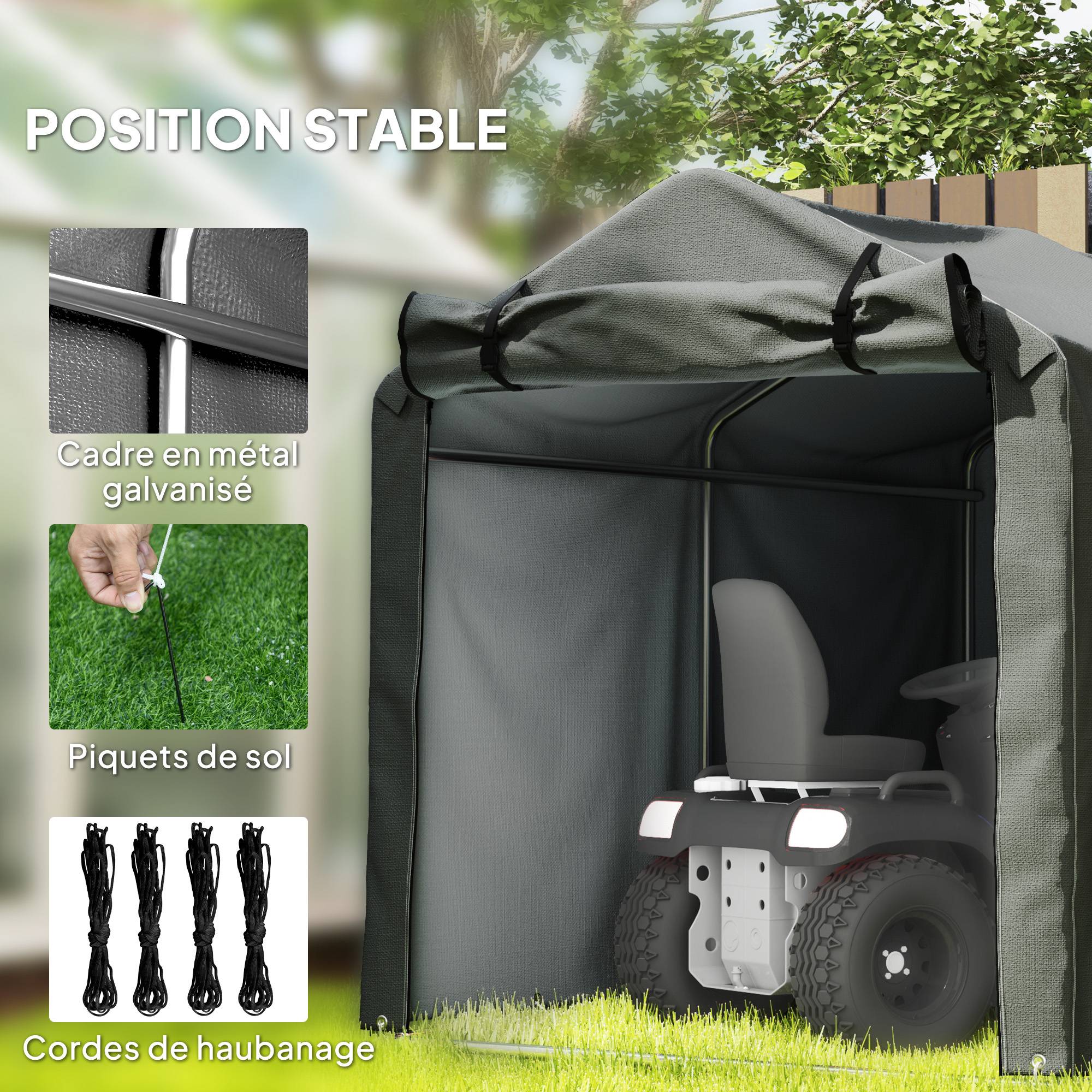 ComfortXL - Abri vélo tente métal et bâche PE pour jardin extérieur protection étanche 220x157cm gris - ComfortXL Outdoor Living - Image 7