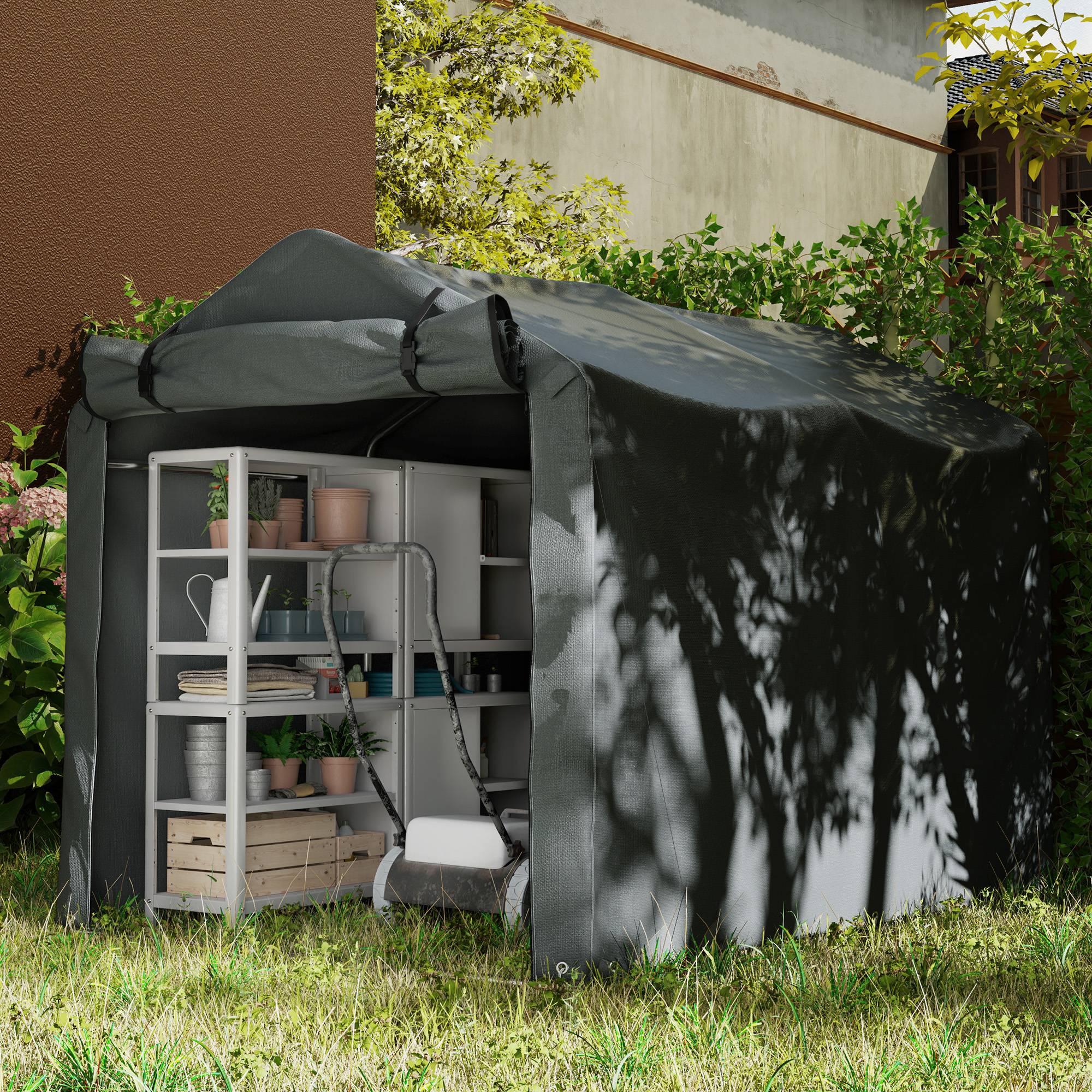 ComfortXL - Abri vélo tente métal et bâche PE pour jardin extérieur protection étanche 220x157cm gris - ComfortXL Outdoor Living - Image 9