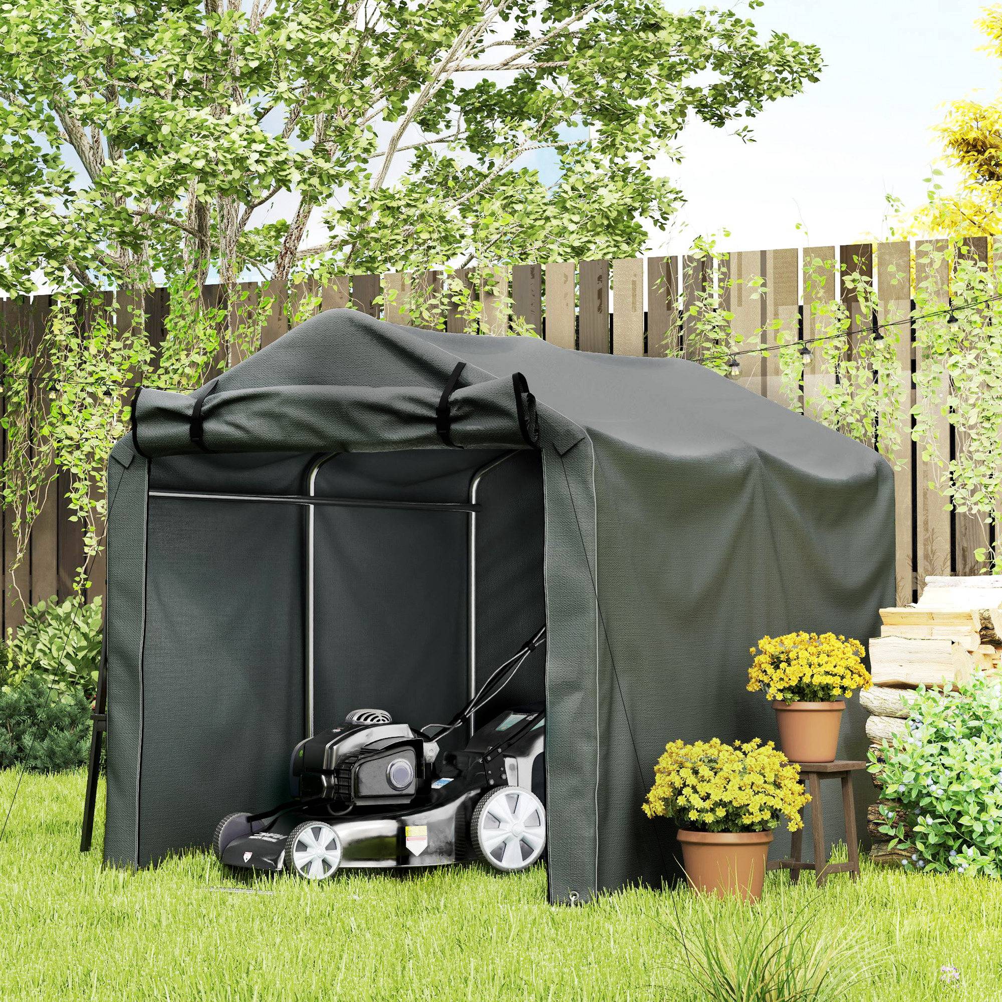 ComfortXL - Abri vélo tente métal et bâche PE pour jardin extérieur protection étanche 220x157cm gris - ComfortXL Outdoor Living - Image 4
