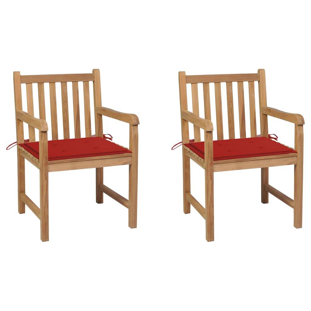Maison Chic - Lot de 2 Chaises de jardin et coussins - Chaises d'extérieur - Fauteuils de jardin rouge Bois teck massif-JU12840 - Image 2