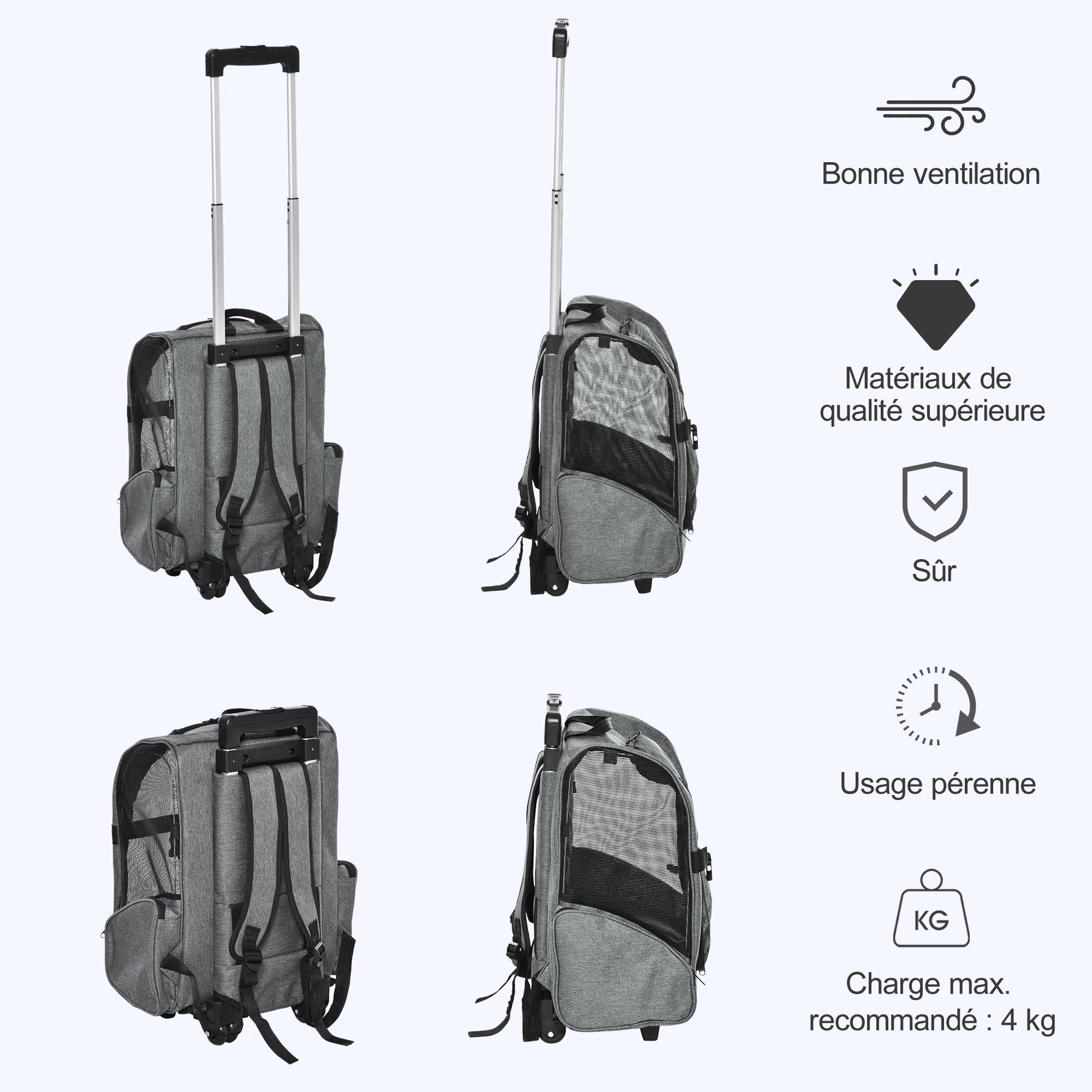 Sac de transport trolley tissu Oxford gris 42 x 25 x 55 cm - PANGIVO - Image 9