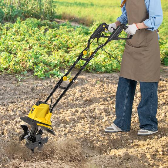 Motoculteur Électrique Filaire Pliable 750W, Largeur/Profondeur de Travail 32 cm/22 cm, Motobineuse Électrique avec Verrouillage de Sécurité, Jaune - Image 1