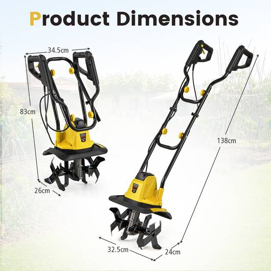 Motoculteur Électrique Filaire Pliable 750W, Largeur/Profondeur de Travail 32 cm/22 cm, Motobineuse Électrique avec Verrouillage de Sécurité, Jaune - Image 5