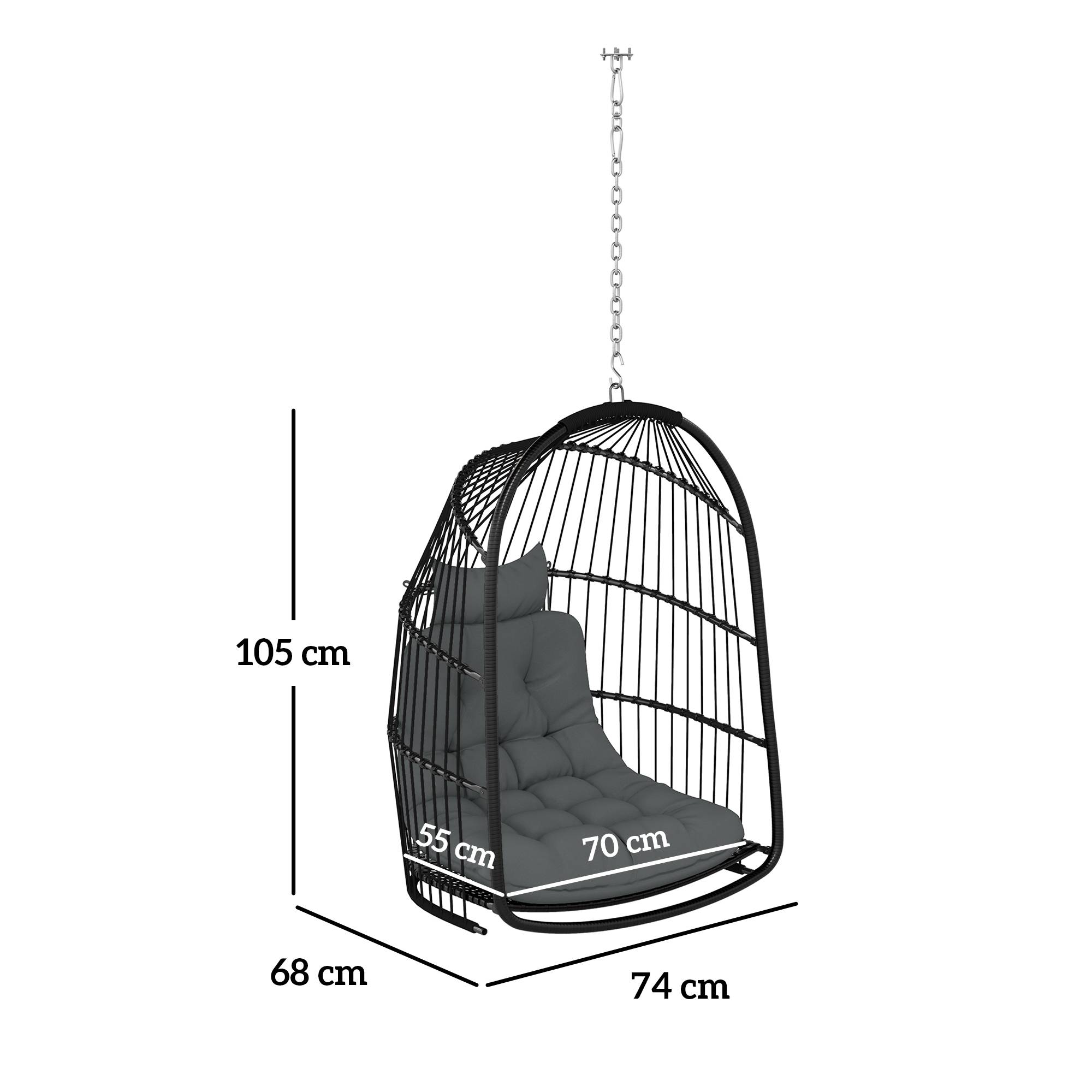Fauteuil Suspendu Œuf Résine Intérieur Extérieur Pliable Coussin Gris Foncé - ComfortXL Outdoor Living - Image 3