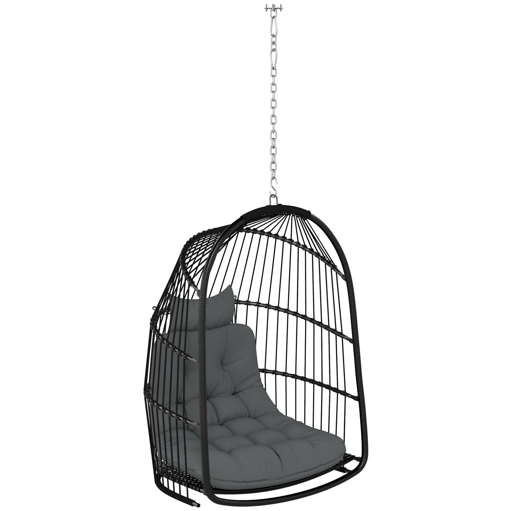 Fauteuil Suspendu Œuf Résine Intérieur Extérieur Pliable Coussin Gris Foncé - ComfortXL Outdoor Living - Image 2