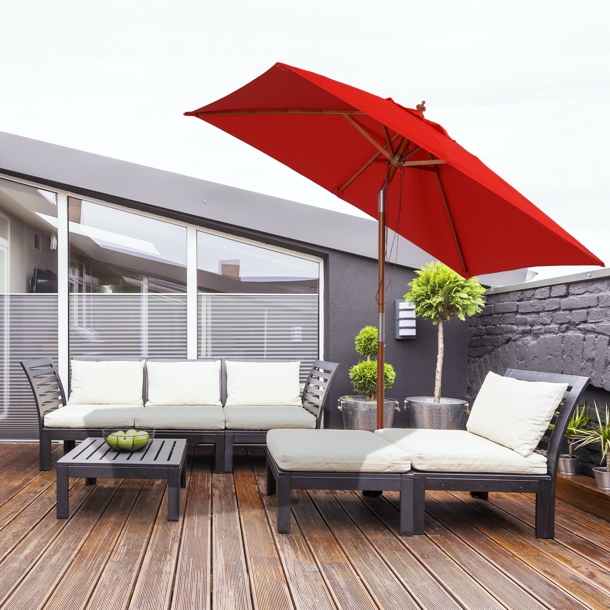 Parasol de jardin extérieur Parasol rectangulaire inclinable - 200x150x235cm Bois Rouge fr156 - Image 3