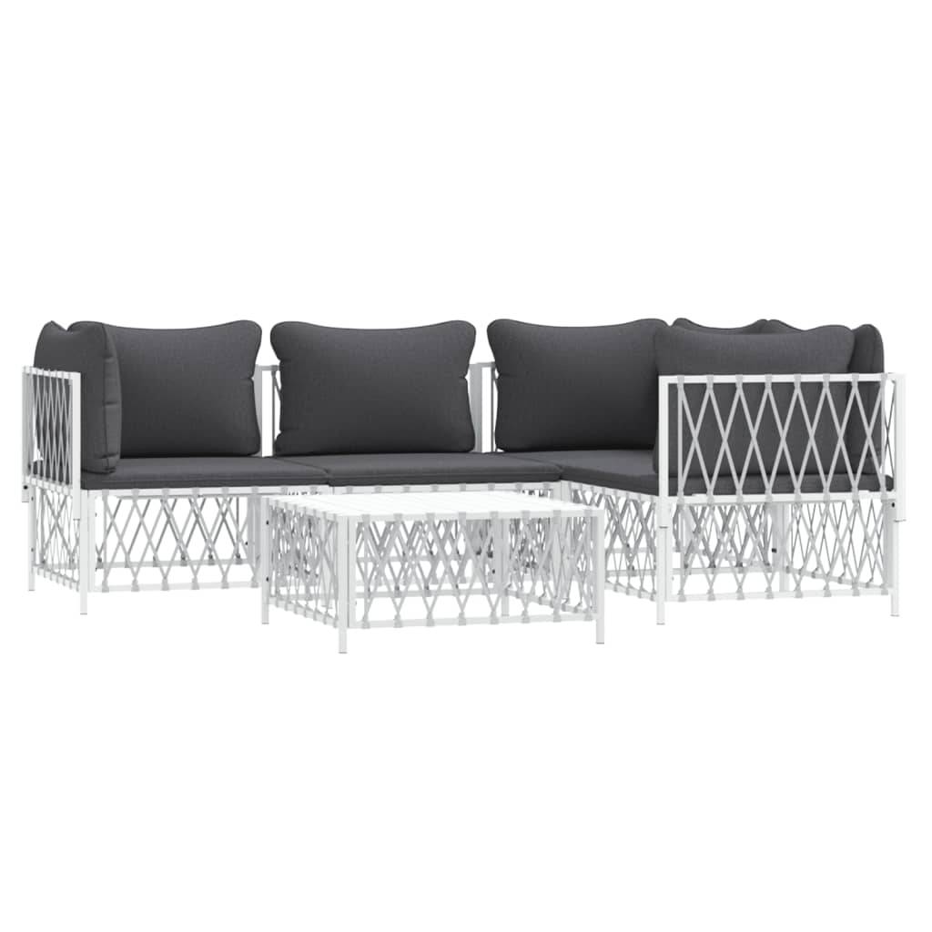 Helloshop26 - Salon de jardin meuble d'extérieur ensemble de mobilier avec coussins 5 pièces blanc acier - Image 1